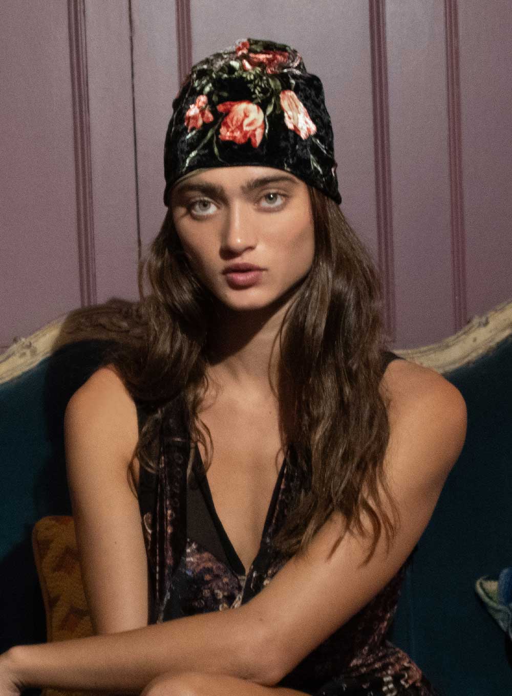 Selene Black Flowers - Beanie | We are Goddess Society